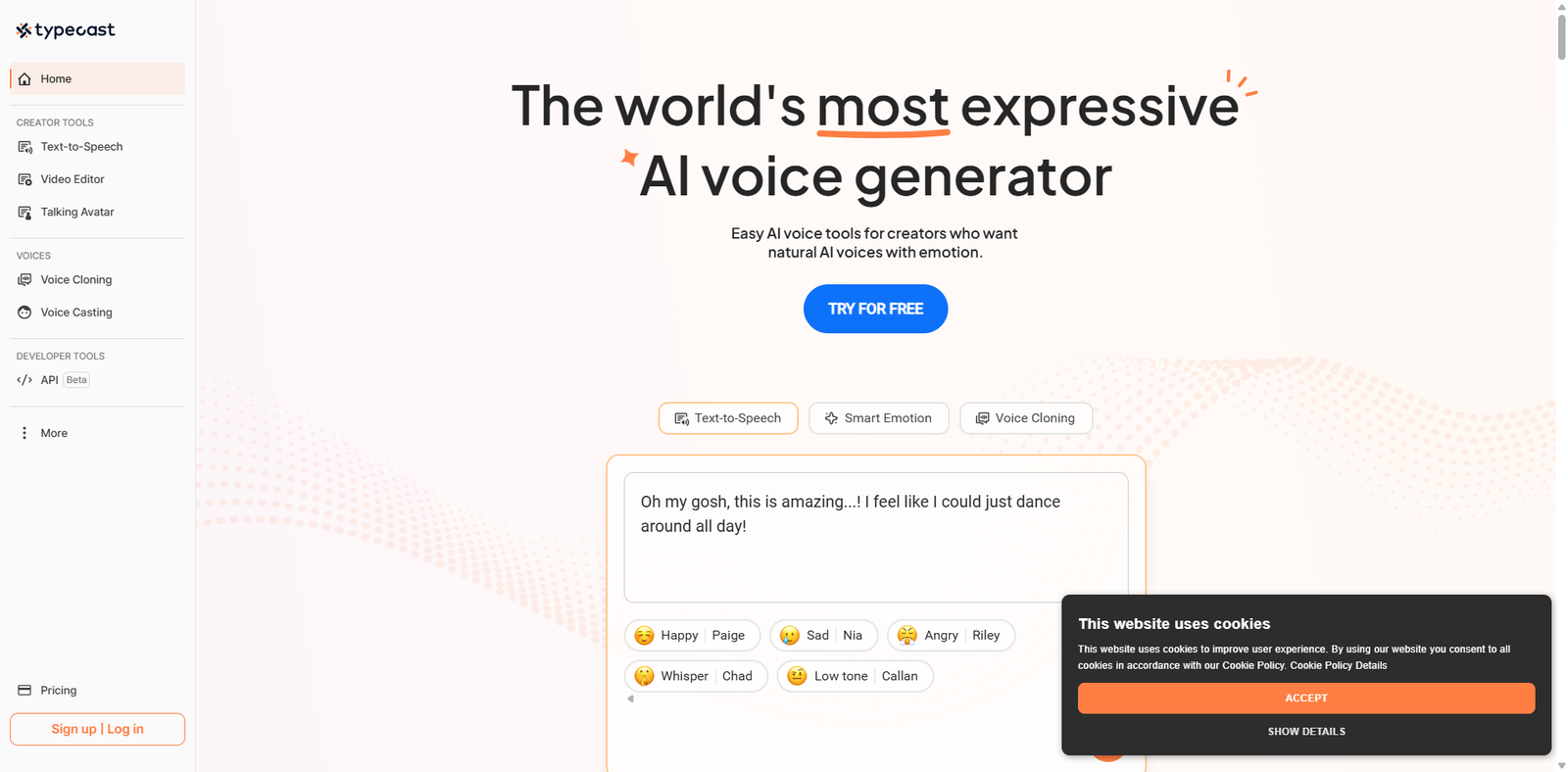 Typecast.ai as an AI voice generator: