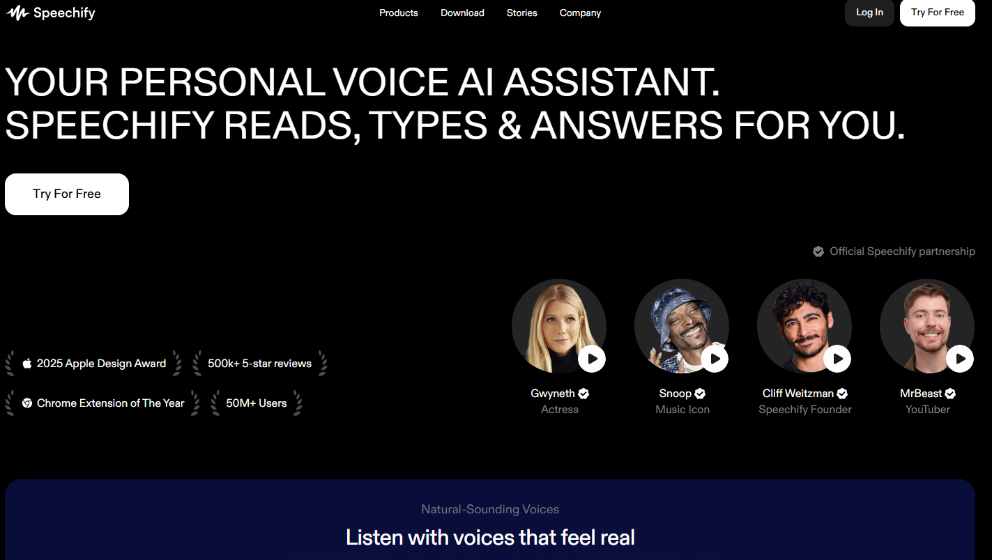 Speechify-Free-Text-to-Speech-Voice-AI-Assistant-500-000-5-star-Reviews